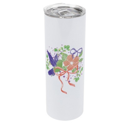 Elanze Designs 20 Ounce Stainless Steel On the Go Travel Tumbler With Push Top Lid, Hummingbird Floral