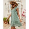 Women's Babydoll Mini Dress Summer V Neck Flutter Sleeve Boho Floral Flowy Shift Short Dress - 3 of 4