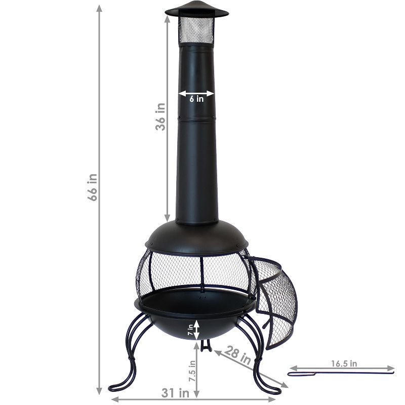 Sunnydaze Outdoor Backyard Patio Steel Wood-Burning Fire Pit Chiminea with Rain Cap and Mesh Sides - 66" - Black, 4 of 12