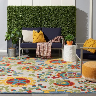 Ivory and Multicolor Floral Synthetic Rectangular Rug 12' x 15'