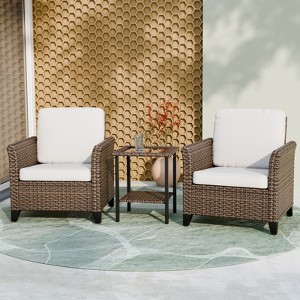 EAGLE PEAK Ocean Vista 3 Piece Outdoor Wicker Bistro Set, Variated Wicker Conversation Dining Chair Set with Side Table - 1 of 4