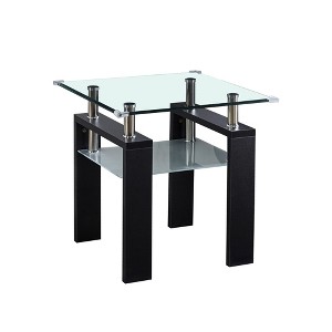 FONTOI End Table Modern Clear Glass End Table Sleek Metal Frame Accent Table with Shelf for Living Room and Bedroom, Black, 23.6"*23.6"*23.6" - 1 of 4