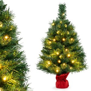 Tangkula 24"Artificial Christmas Tree Pre-Lit LED Lights for Window Side Tabletop w/ Led Lights - 1 of 4