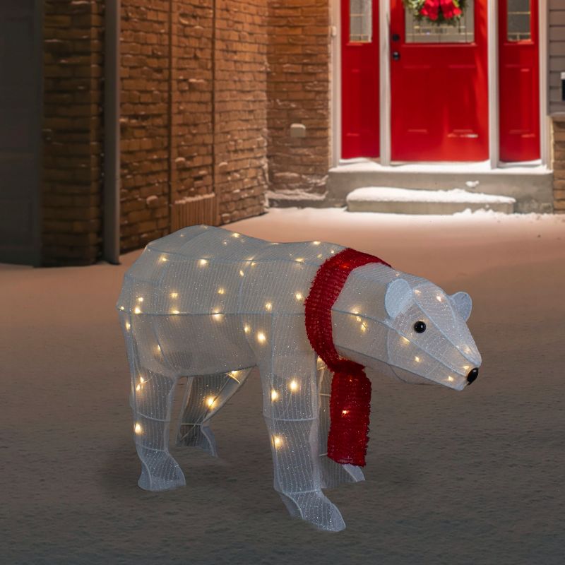 Northlight 32" LED Lighted Tinsel Polar Bear Outdoor Christmas Decoration, 2 of 9