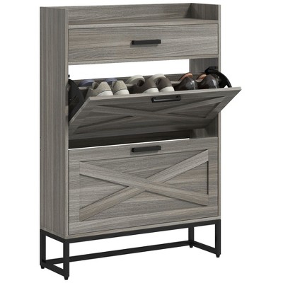 NicBex Shoe Cabinet with Drawer Industrial Shoe Storage Cabinet with 2 Flip Doors and Metal Legs for Entryway,Hallway