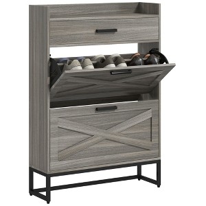 NicBex Shoe Cabinet with Drawer Industrial Shoe Storage Cabinet with 2 Flip Doors and Metal Legs for Entryway,Hallway - 1 of 4