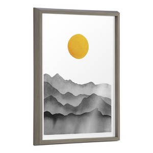 Kate and Laurel Blake Black Yellow Mountain Range Silhouette Framed Printed Glass by Cat Coquillette, 18x24, Gray - 1 of 4