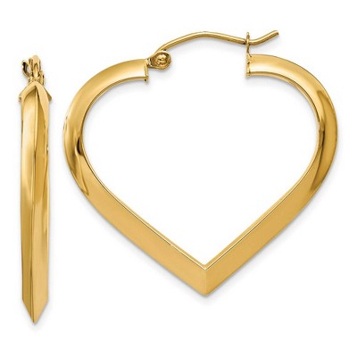 Black Bow Jewelry 3mm x 28mm Polished 14k Yellow Gold Knife Edge Heart Hoop Earrings
