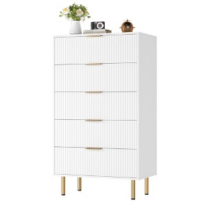 Fluted 5-Drawer Wood Dresser, Modern White Tall Dresser with Gold Handles, Bedroom, Living Room Storage Organizer for Hallway/Entryway - 1 of 4