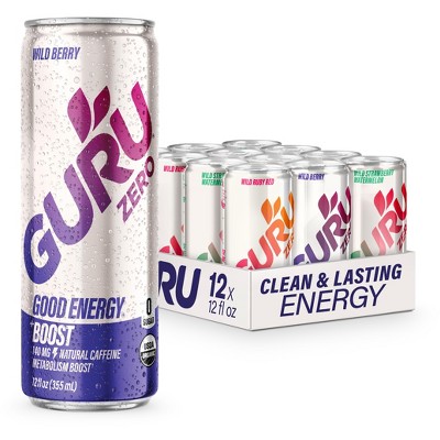GURU ZERO SUGAR VARIETY PACK ORGANIC ENERGY DRINK, 12OZ, PK OF 12
