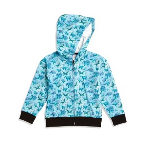 The Pink Picket Fence Suzie Dino Hoodie for Girls – Lightweight Zip-Up Jacket – Hand-Painted Dinosaur Print - 1 of 4
