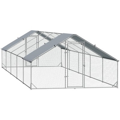 PawHut Large Metal Chicken Coop, Walk-in Poultry Cage Galvanized Hen Playpen House with Cover and Lockable Door for Outdoor