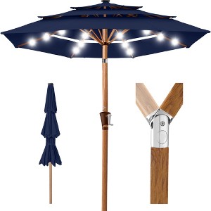 Best Choice Products Woodgrain Pattern 10ft 3-Tier Solar Patio Umbrella w/ 24 LED Lights, Tilt - 1 of 4
