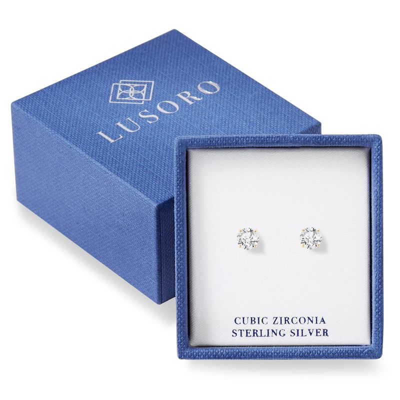 Lusoro 925 Sterling Silver Gold Plated Round Cut Cubic Zirconia Stud Earrings, 2 of 6