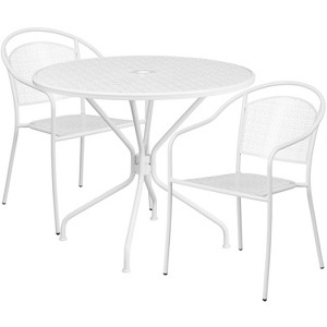 Flash Furniture Oia Commercial Grade 35.25" Round Indoor-Outdoor Steel Patio Table Set with 2 Round Back Chairs - 1 of 4