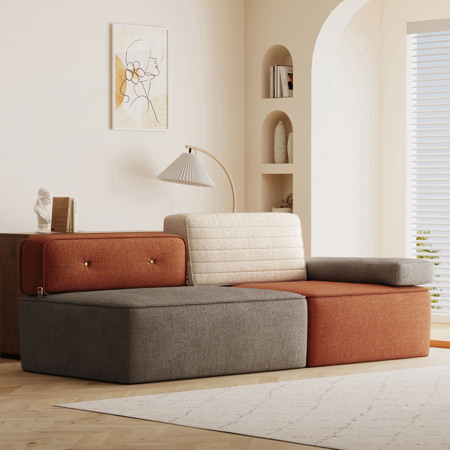 Luck Live Contemporary couch 79.9" Modular Color-Block Sofa,Modern sofa Flannel Fabric, Removable & Washable Design