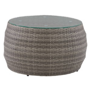Parksville Round Patio Coffee Table - Gray - CorLiving: All-Weather Wicker, Tempered Glass Top, UV & Weather-Resistant - 1 of 4