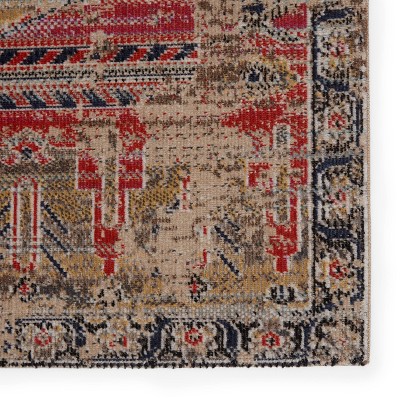 5'3" x 7'6" Pink and Blue Synthetic Medallion Area Rug