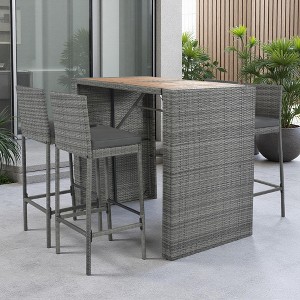 5-Piece Outdoor Wicker Counter Height Dining Set with Removable Cushion and Acacia Wood Table Top - 1 of 4
