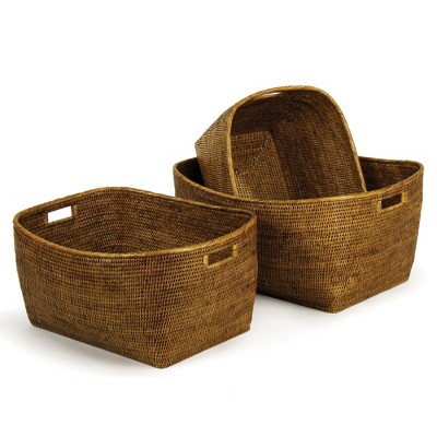 Plum & Post Burma Rattan Family Baskets With Handles, Set Of 3