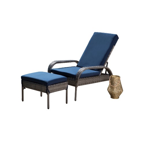 Manchester 2pc Wicker Patio Chaise Lounge With Ottoman Gray Navy Abbyson Living Target