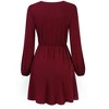 Women's Wrap V Neck Swing Long Sleeve Mini Dress Elastic Waist Fit Flare Dress - 3 of 4