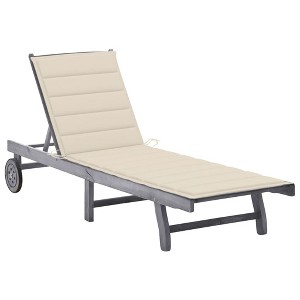 vidaXL Patio Sun Lounger with Cushion Gray Solid Acacia Wood - 1 of 4