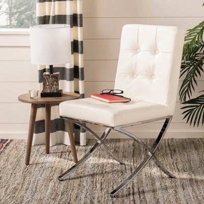 Walsh White Tufted Faux Leather Side Chair with Chrome Legs