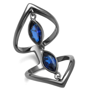 Slickblue IP Light Black Stainless Steel Ring with Double Marquise London Blue Spinel – Women’s Sizes 5-10 - 1 of 4