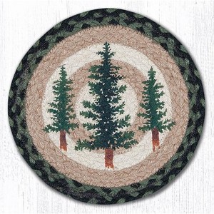 Earth Rugs Tall Timbers Printed Round Trivet – 10"x10" Braided Jute Forest Pine Tree Design for Rustic Cabin and Lodge Decor - 1 of 3