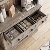 72" Farmhouse Bar Cabinet with Hutch, Coffee Bar with Sliding Barn Doors, Wine Racks, Glass Holders, 4 Doors, 3 Drawers, Storage Shelves, Washed Grey - 4 of 4