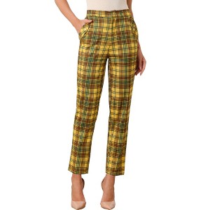 INSPIRE CHIC Women's Vintage Tartan Plaid Elastic Waist Straight Long Trousers - 1 of 4