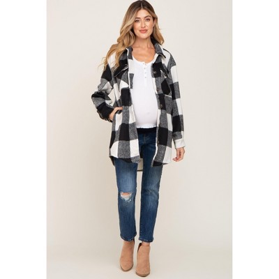 PinkBlush Black Plaid Brushed Long Maternity Shacket