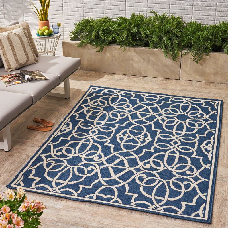 Belmont Geometric Outdoor Rug Navy/Ivory - Christopher Knight Home
, 4 of 8