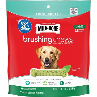 Milk-Bone Brushing Chews Daily Chicken Dental Dog Treats, Fresh Breath, Large 24.2oz/18 bones
