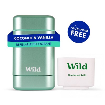 Wild Cosmetics - Refillable Aqua Case with Coconut & Vanilla - Aluminum Free Deodorant - Starter Pack - 5.29oz