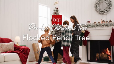 6ft Pre-Lit Snow Flocked Slim Pencil Alpine Christmas Tree with LED Lights and Metal Stand
