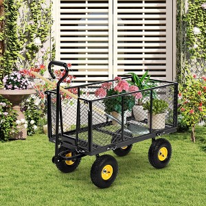 1100 Lbs Steel Garden Cart, Heavy Duty Metal Garden Wagon with 10" Wheels, All-Terrain Wagon with 180° Rotating Handle & Removable Sides - 1 of 4