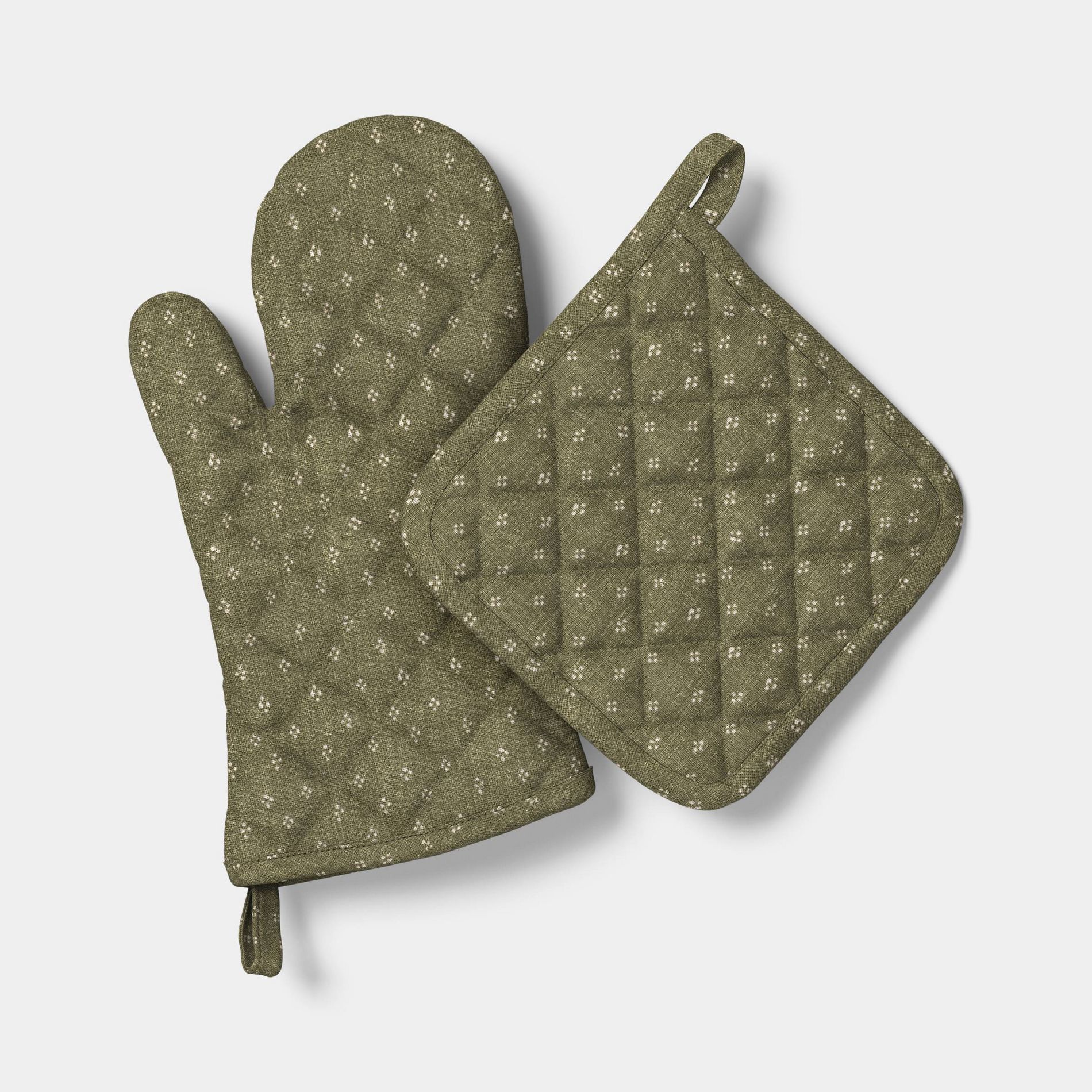 2pc Block Print Oven Mitt and Potholder Set Green - Threshold™