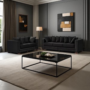 2-Piece Velvet Sofa Set with Storage & Square Arms - 1 of 4