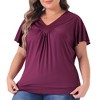 Agnes Orinda Women's Plus Size Pleat V Neck Ruffle Short Sleeve Summer Plain Blouse - 2 of 4