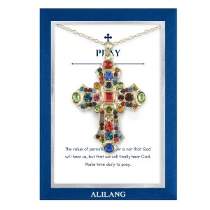 Anna-Kaci Stained Glass Rhinestone Patonce Cross Necklace with Message Card & Envelope Jewelry Gift - 1 of 4