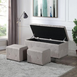 Nicbex 70" Storage Bench Rectangular Storage Ottoman with 2 Ottomans for Entryway Bedroom - 1 of 4