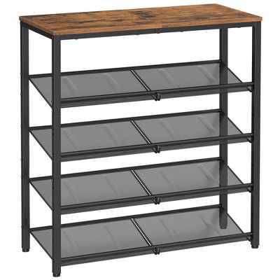 VASAGLE 5-Tier Rustic Brown and Black Shoe Rack with Fabric Shelves