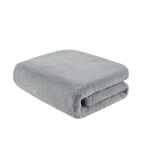 50 x60 Sienna Solid Premium Faux Fur Throw Blanket Gray Madison Park Hypoallergenic Velvet Reverse Target