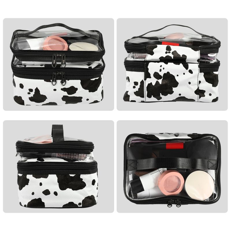 Unique Bargains Black White Double Layer Makeup Bag Cosmetic Travel Bag Case Large Makeup Bag Make Up Organizer Bag for Women Cows Texture 1 Pc, 4 of 7