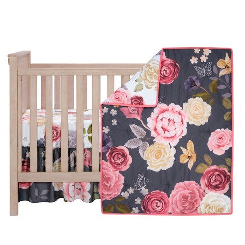 Navy and pink discount floral crib bedding