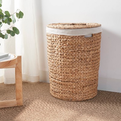 Natural Brown Water Hyacinth Wicker Laundry Hamper with Lid
