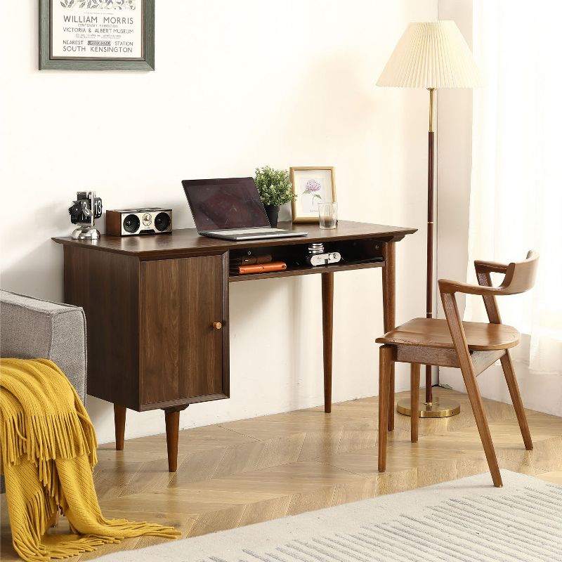 Small Desk with 47.24 Inch, Modern Walnut Finish, Solid Wood Legs, Kids Student Study Writing Work-Suitable for Home and Office Use-The Pop Home, 2 of 11