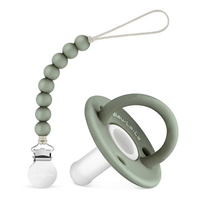 Image of Lulababe Pacfier and Clip Set - Soft Medical Grade Silicone Paci and Clip Holder Newborns and Infants - Sage + Clear, Stage 1  (0-6m) - 1 Set